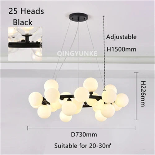 lustre nordique boule de verre led pour décor maison