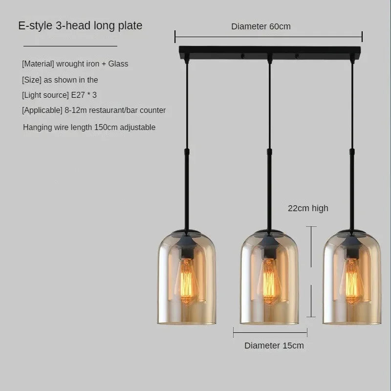 Suspension industriel vintage en verre fumé pour restaurant loft