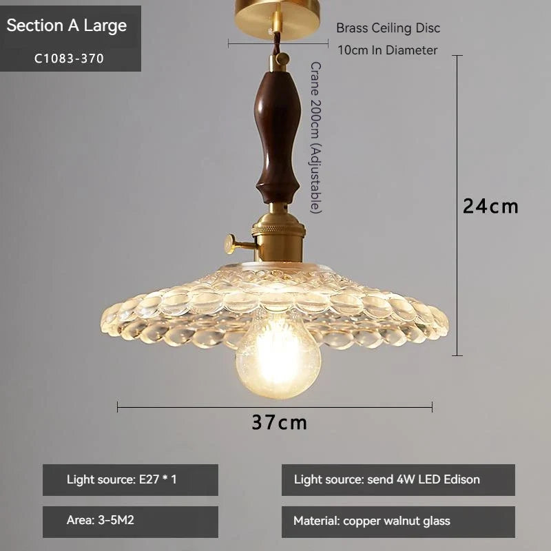 suspension rustique nordique en verre avec interrupteur led