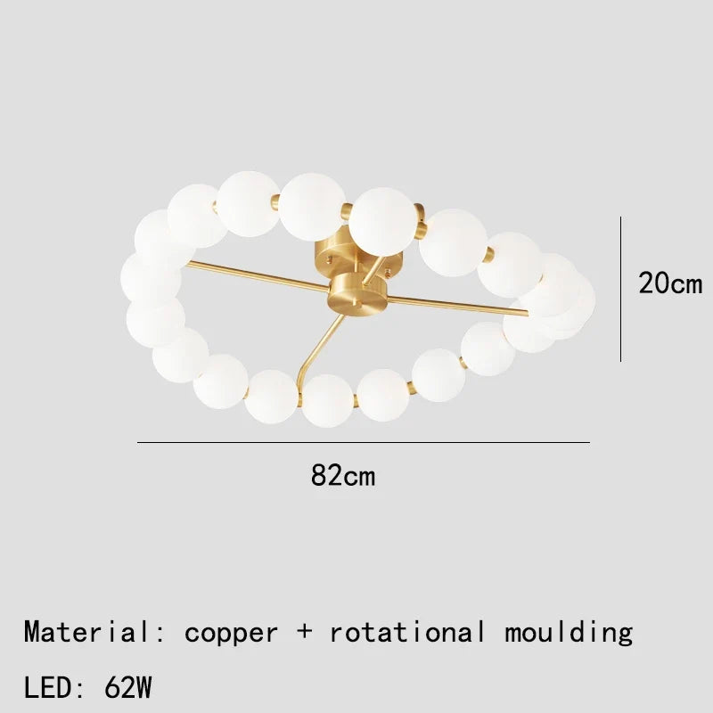 lustre à led avec anneau en cuivre et boule acrylique