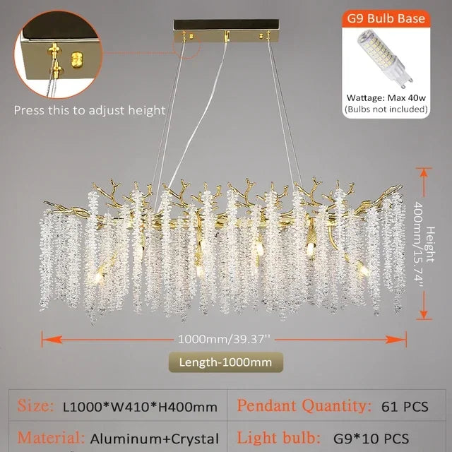 lustre à pampilles en cristal pour éclairage intérieur à LED