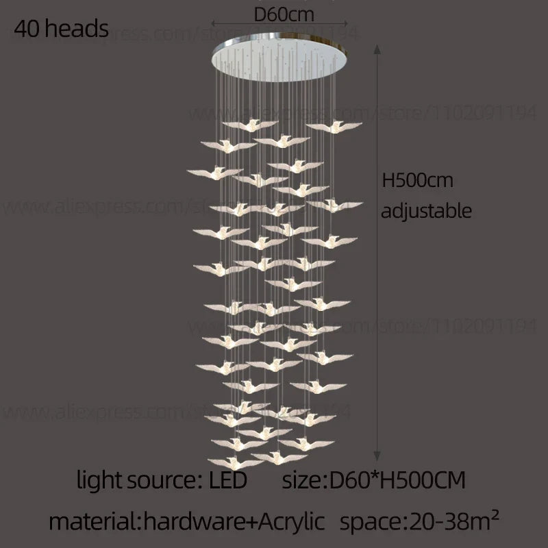 suspension LED décorative en forme d'oiseau pour loft et villa