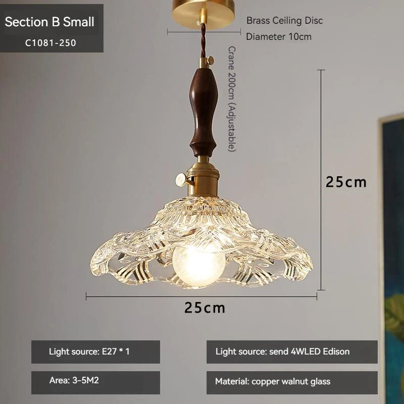 suspension rustique nordique en verre avec interrupteur led