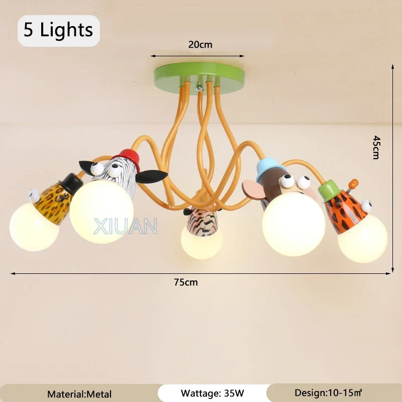 Cartoon Zebra Monkey Tiger Giraffe Animal Pendant Lamps LED E27 Kids Bedroom Hanging Light For Kindergarten Baby Child Decor