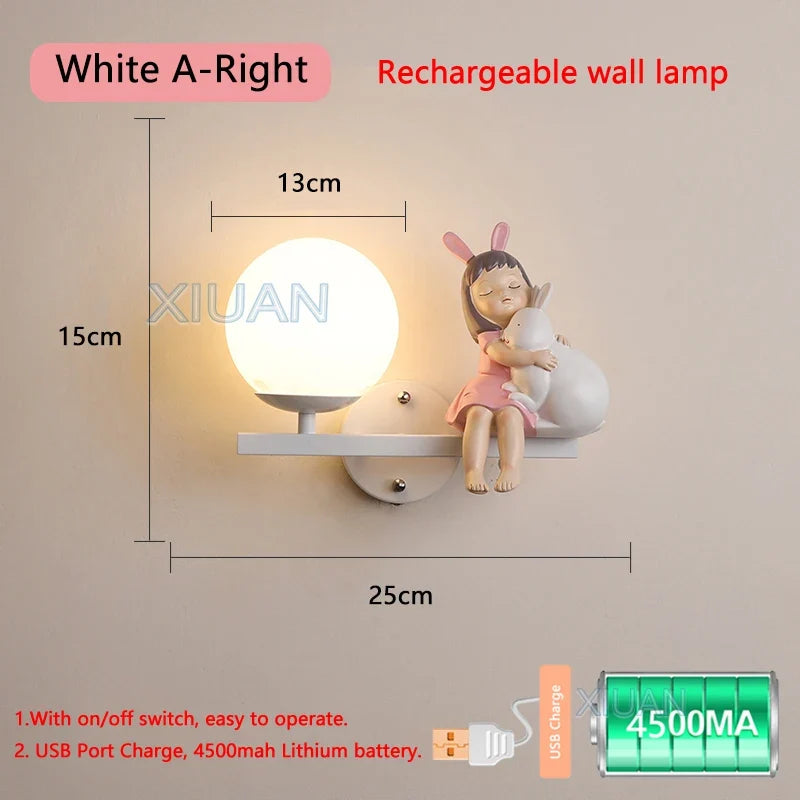 applique murale rechargeable en résine pour chambre d'enfant décorative