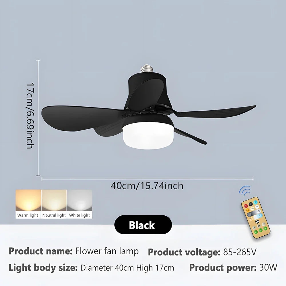 LED 30W ceiling fan light E27 with remote control for dimming, suitable for living room  study, household use Fan lamp 85-265V