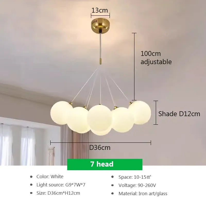 lustre verre moderne boules blanches led décoration salon salle manger