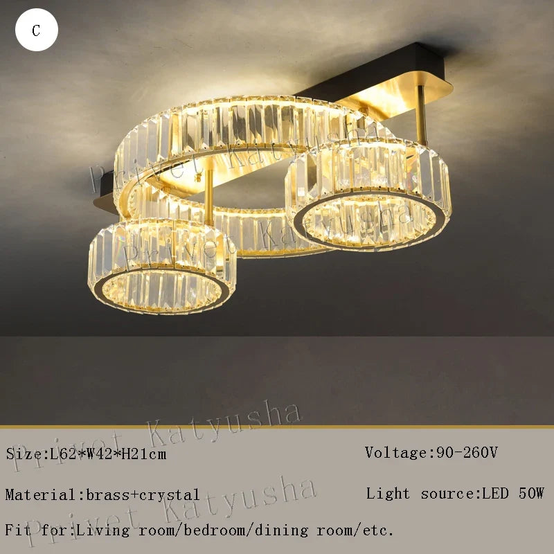 plafonnier de luxe en cuivre et cristal décoration moderne