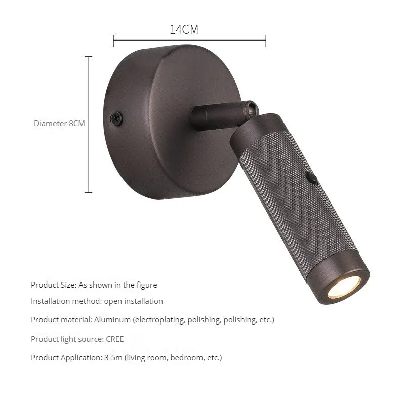 applique murale led nordique rotative avec interrupteur pour hôtel