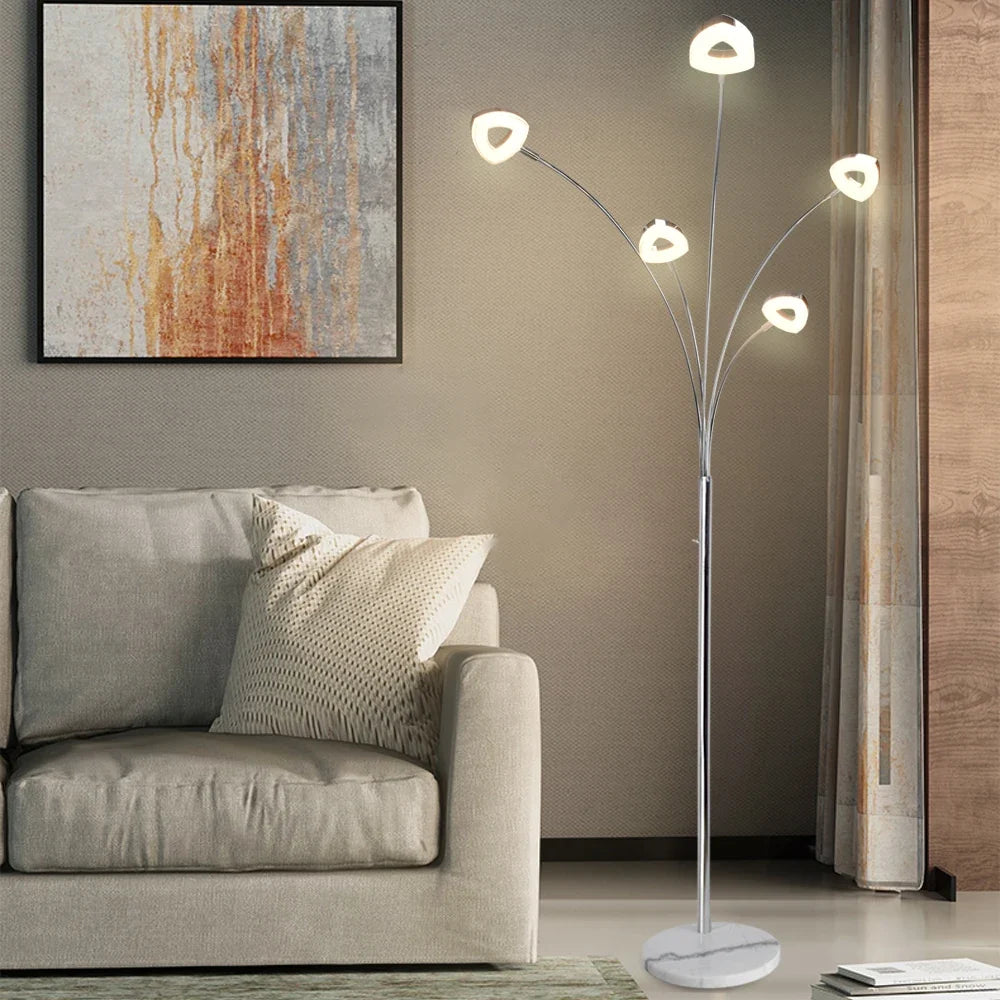 Depuley Lampadaire LED à 5 lumières à intensité variable pour chambre à coucher avec bras et tête réglables - Lampes modernes à poteaux hauts pour bureau