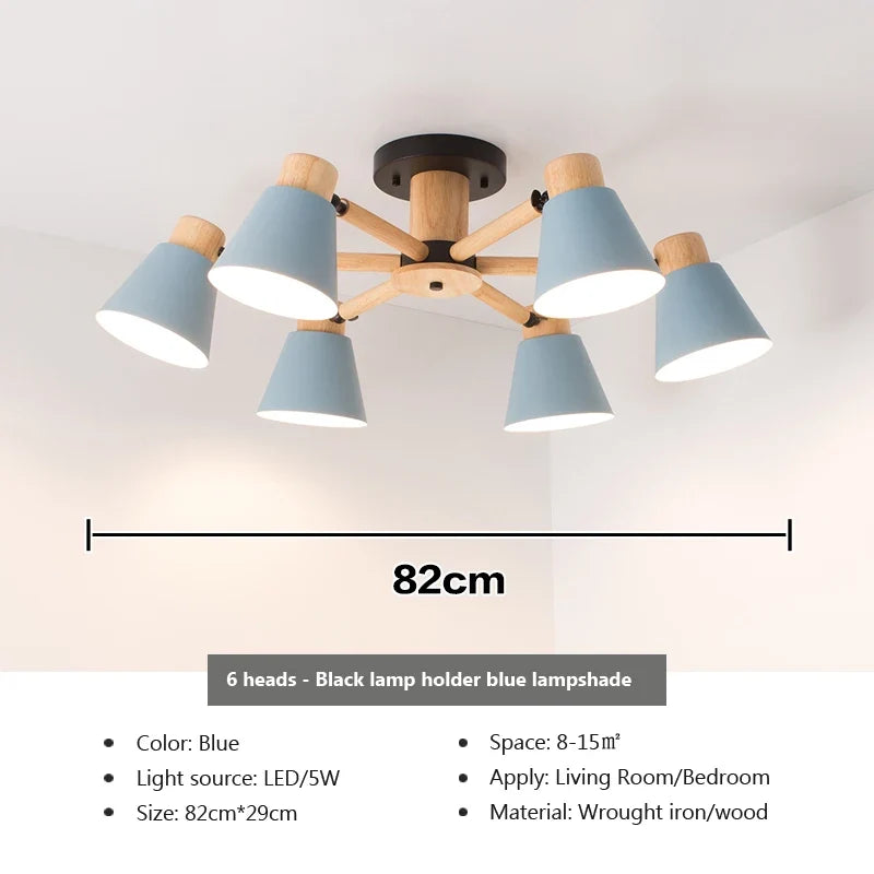 lustre nordique en bois massif éclairage moderne pour hôtel et restaurant