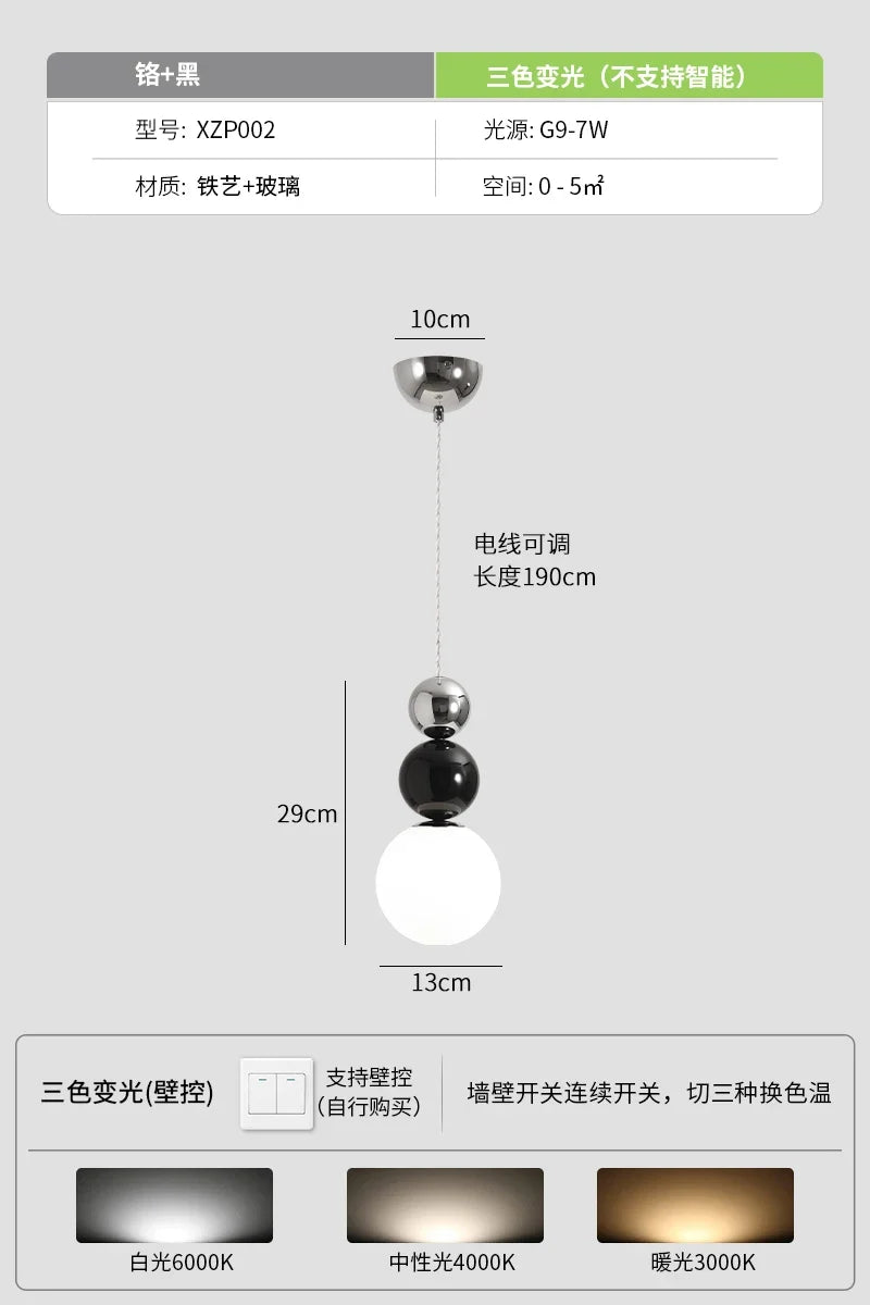suspension minimaliste design français avec abat jour chromé LED