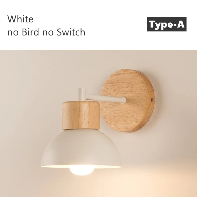 applique murale nordique en bois avec interrupteur décoratif oiseau