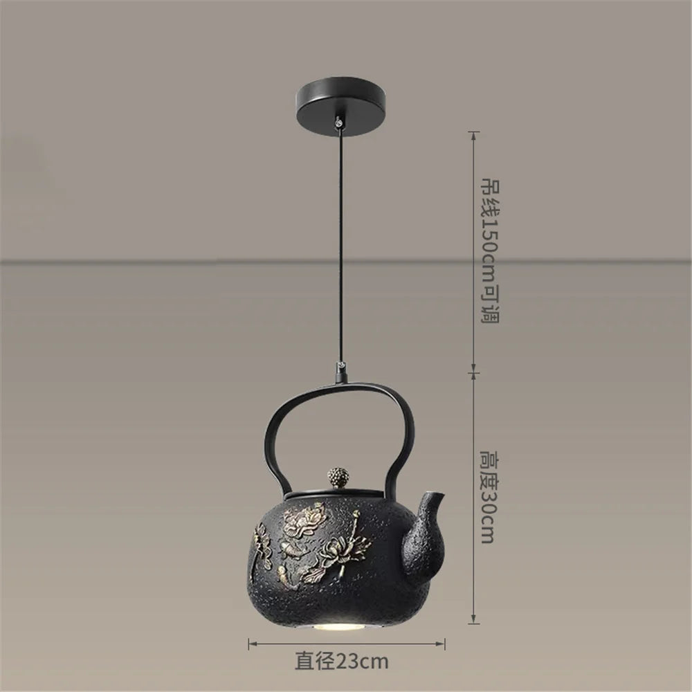 Asie du Sud-Est Rétro Vintage Résine Théière Suspension Led Lumières Cuisine Salle À Manger Loft Déco Pays Suspension Luminaire Design