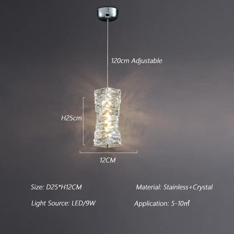 suspension nordique moderne en acier inoxydable et cristal décoratif
