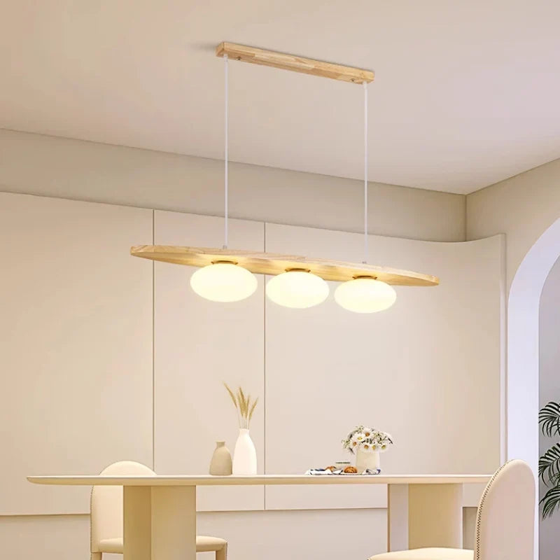 lustre en bois massif avec suspension en verre artistique