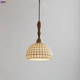 Suspension style japonais en céramique et bois de frêne vintage