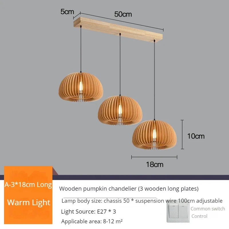 suspension LED en bois en forme de citrouille design moderne fait à la main