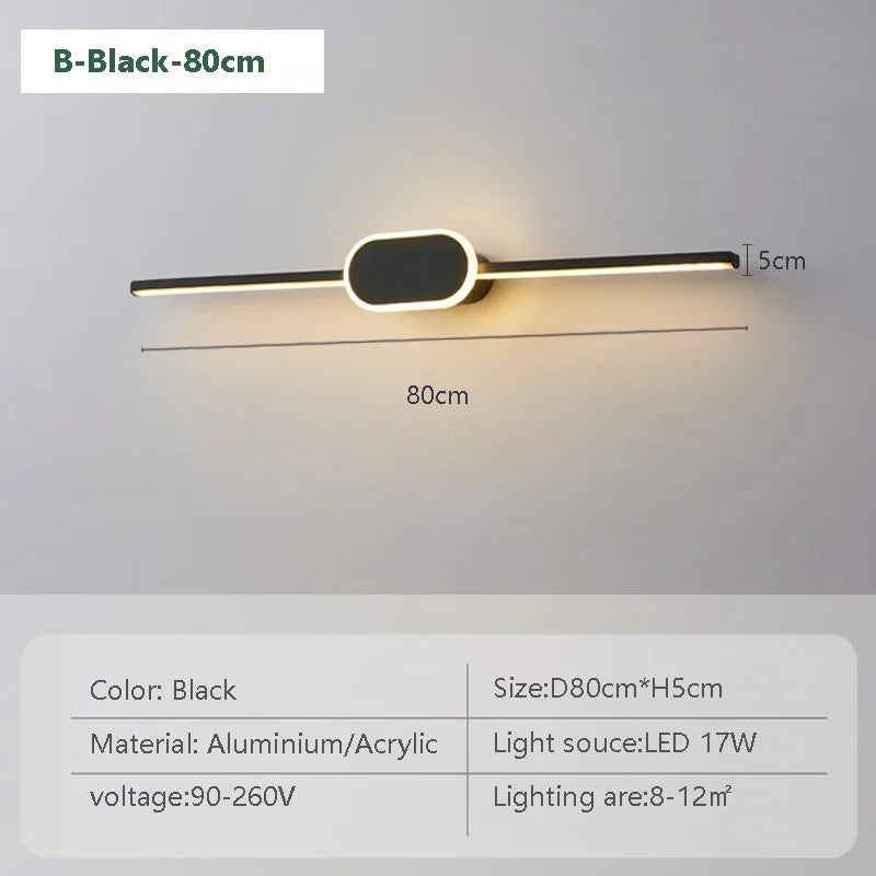 Lampe de applique murale LED moderne 60CM miroir décor longue bande lumineuse ronde base carrée ou appliques murales toilette douche hôtel éclairage lustre