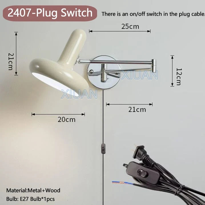 applique murale moderne bras pivotant led en tissu plissé métal