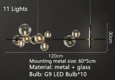 Lustre design rond avec boules en Verre clair à LED