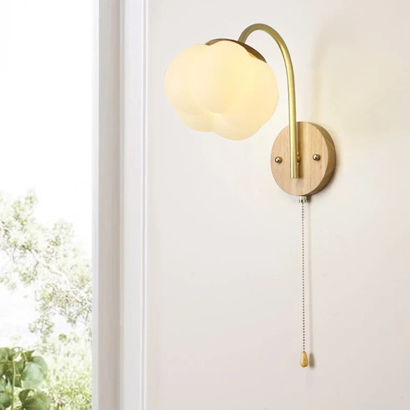 applique murale nordique en bois avec cordon interrupteur design coton