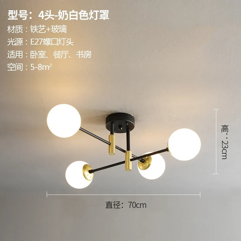 lustre nordique moderne led avec boules de verre