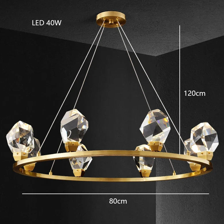 lampe lustre led laiton cristal or décor maison