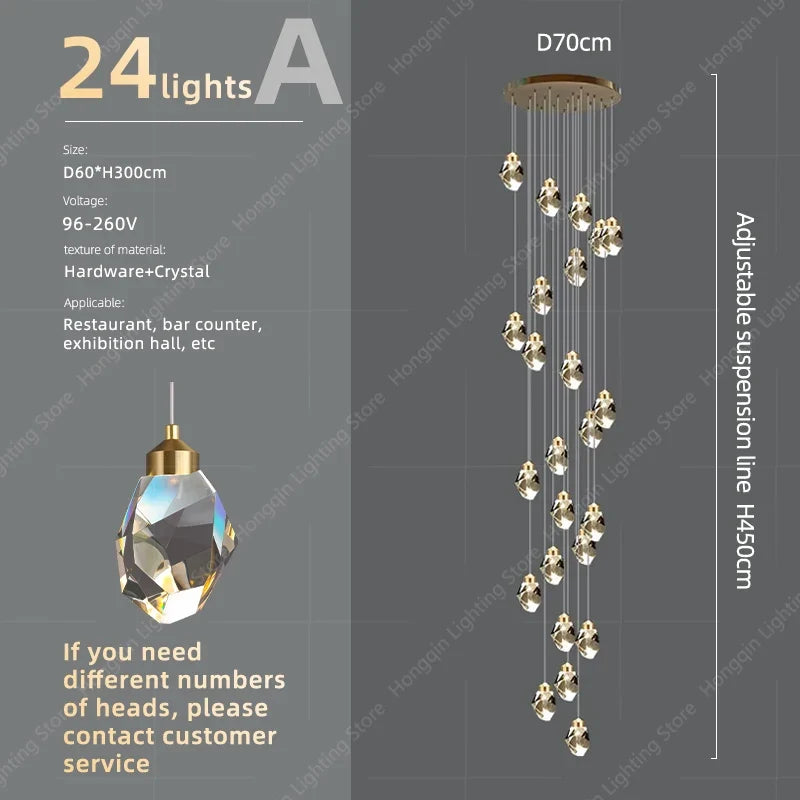 lustre moderne haut en cristal pour éclairage raffiné