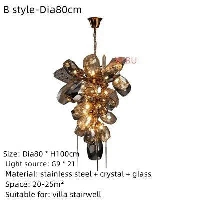 lustre moderne en acier inoxydable et cristal avec led intégrée