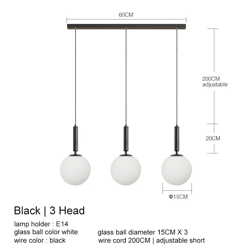 Suspension laiton noir boule lait LED