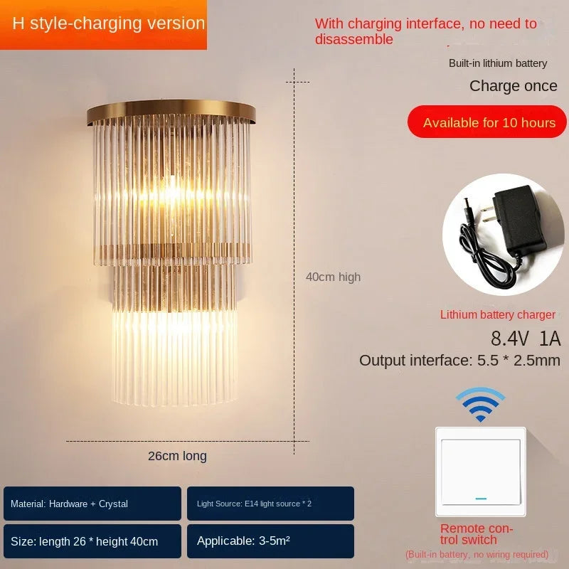 applique murale moderne en cristal rechargeable de luxe