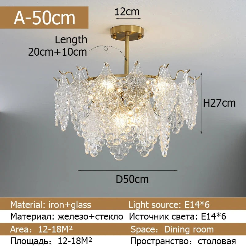 lustre moderne en verre 2023 feuilles gouttelette éclairage suspendu