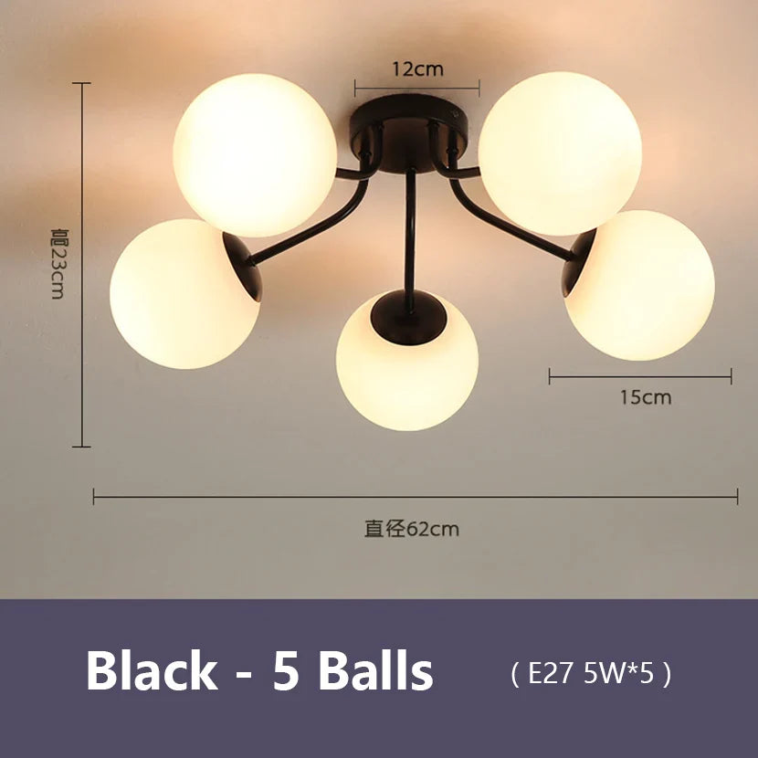 lustre nordique led avec boule de verre suspendue