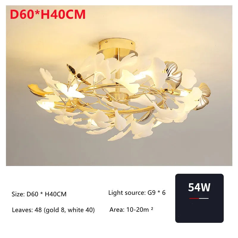 Living Room Ceiling Lamp Post-modern Designer Gingko Leaf Restaurant Bedroom Ceiling Lights Hotel Art LED Decor Lighting Fixture