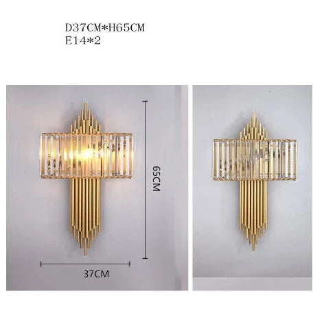 applique murale design en cristal et acier inoxydable doré