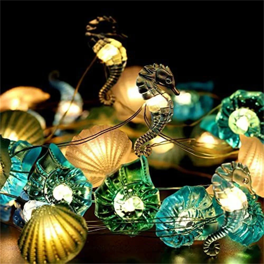 guirlande lumineuse coquillages et étoiles de mer décorative