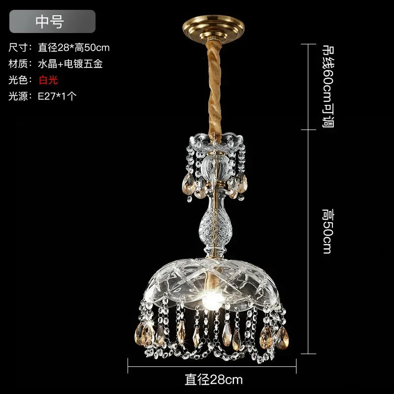 lustre rétro américain en cristal avec éclairage led suspendu