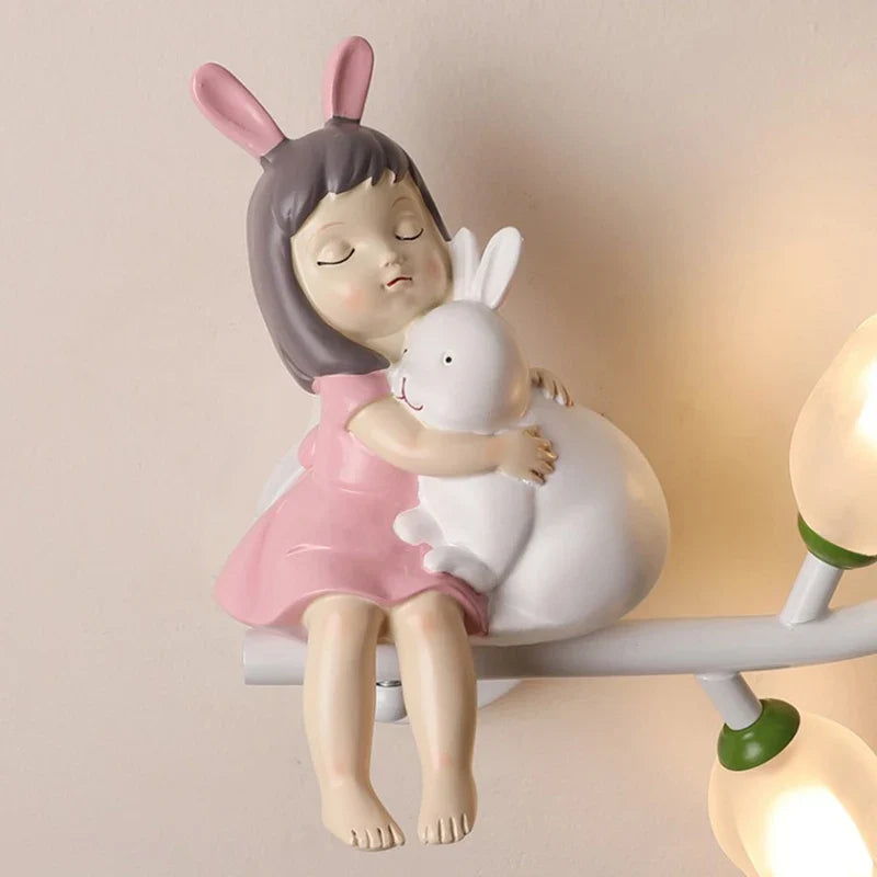 applique murale fille lapin g4 led fleur