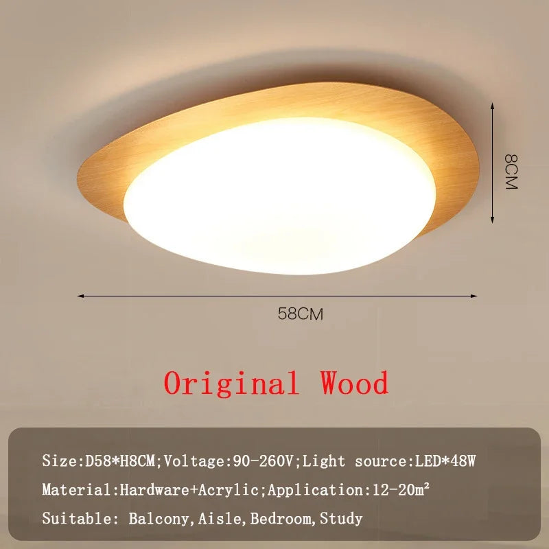 plafonnier led en bois nordique acrylique avec galets noyer