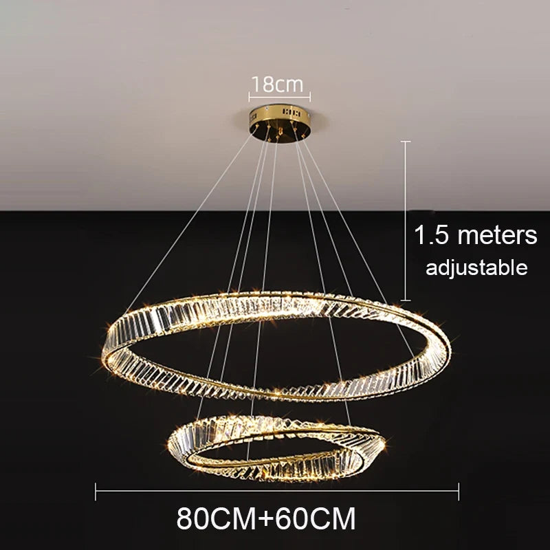 Crystal LED Chandelier for Living Room Kitchen Bedroom Ceiling Pendant Lamp, Gold Modern Remote Control Hanging Light