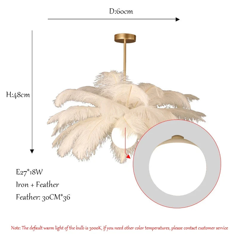 lustre led autruche plume sandyha luxe luminaire suspendu