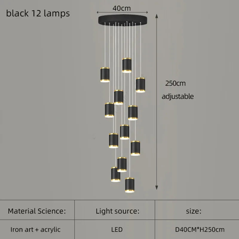 lustre long rotatif en acrylique pour éclairage intérieur décoratif