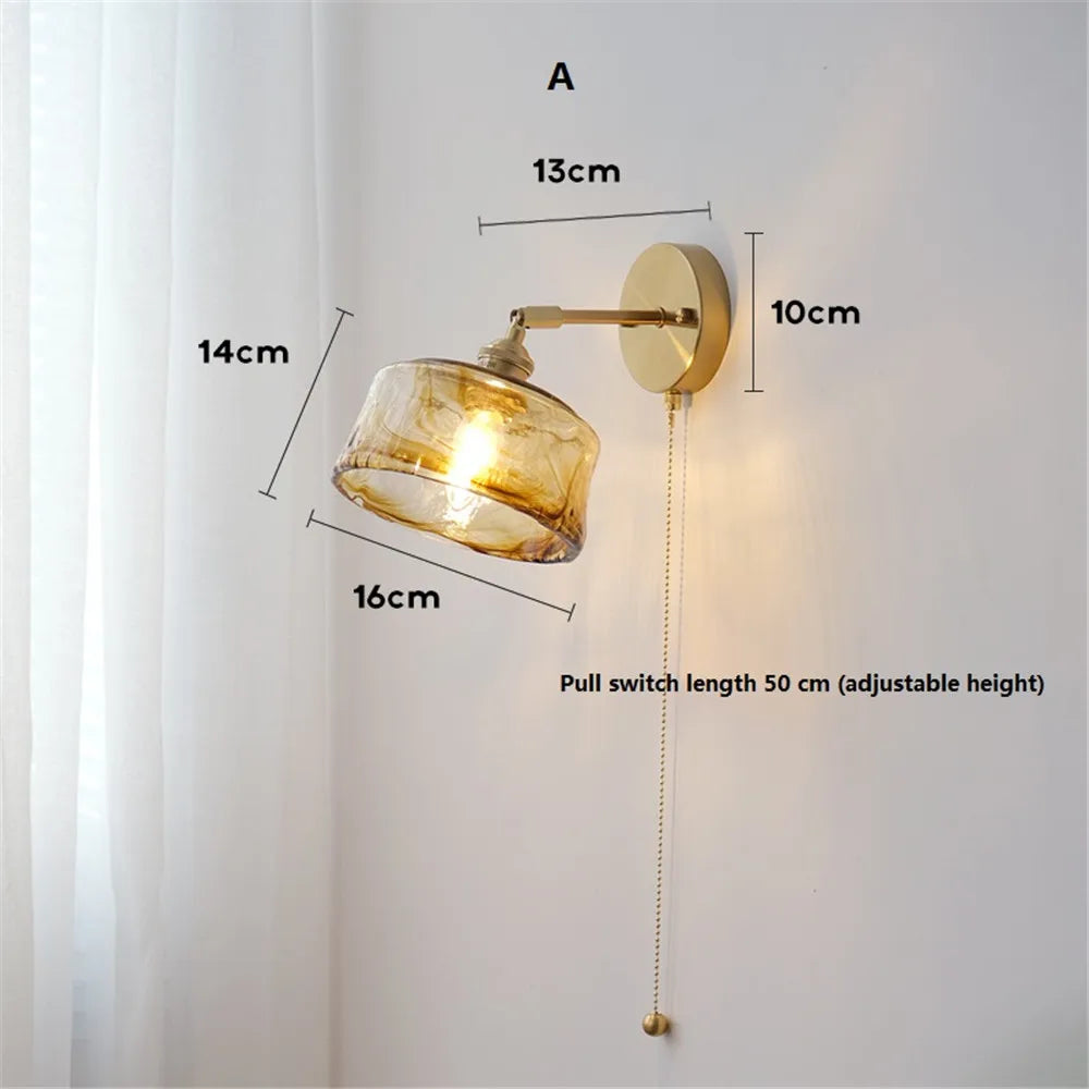applique murale rotative rétro en verre cuivré avec interrupteur