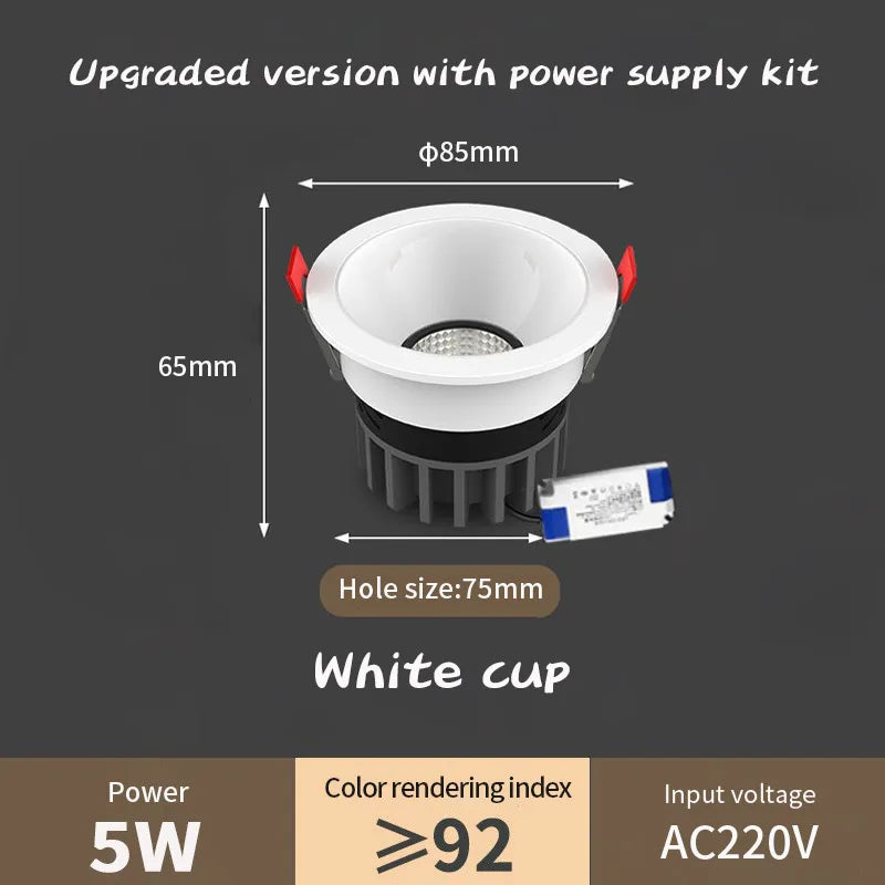 spot led encastré antireflet pour intérieur angle réglable en aluminium