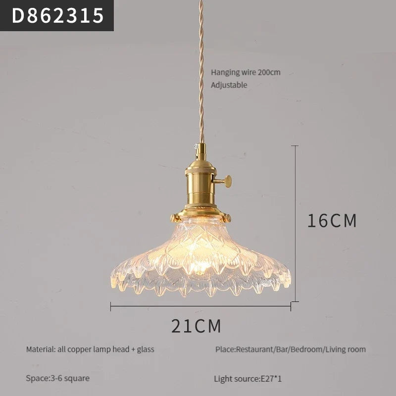 suspension moderne en laiton avec abat-jour rustique en verre de noyer