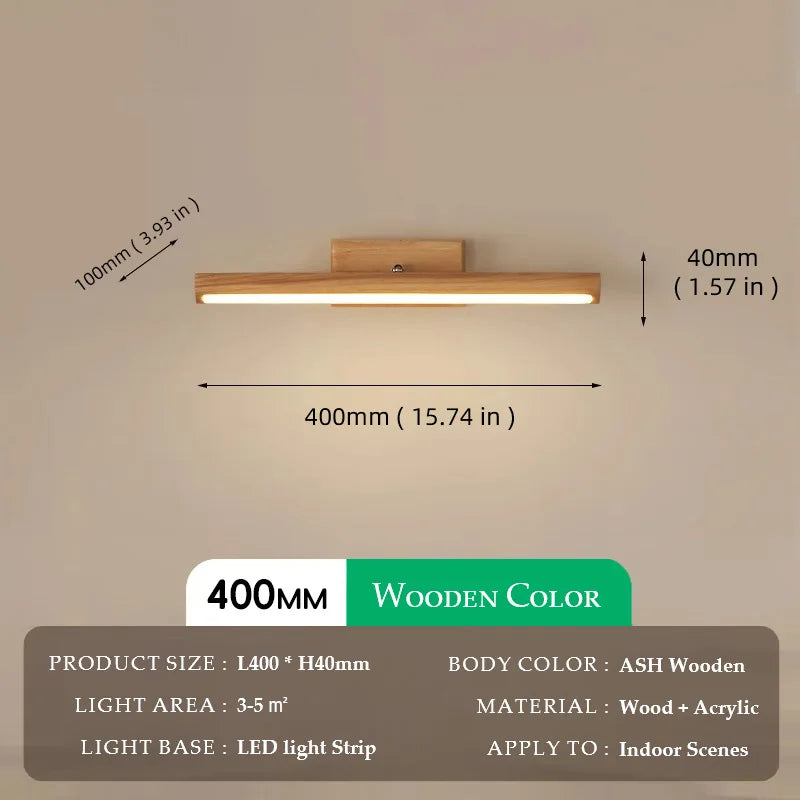Wooden Mirror headlight, Wabi-sabi Modern Vintage style, wall light for Bathroom, Bedroom, dining room, Study lighting