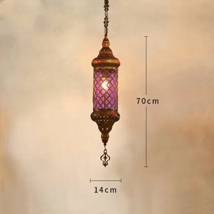 lustre industriel rétro en fer et verre coloré pour établissements asiatiques