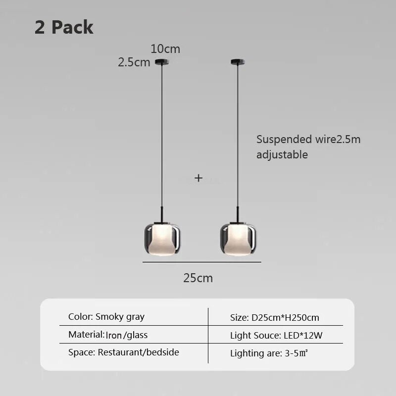 Suspension LED moderne en verre gris fumé à trois têtes