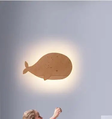 Applique murale led en bois en forme de baleine pour enfants